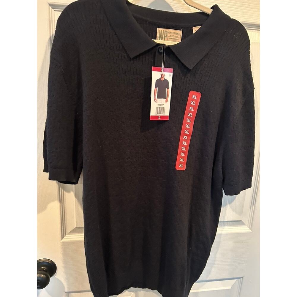 NWT Weatherproof WP Classic Men's Navy Textured Knit Polo Shirt – Size XL